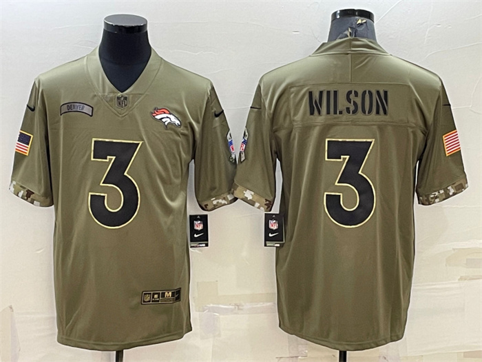 Men's Denver Broncos #3 Russell Wilson Olive 2022 Salute To Service Limited Stitched Jersey