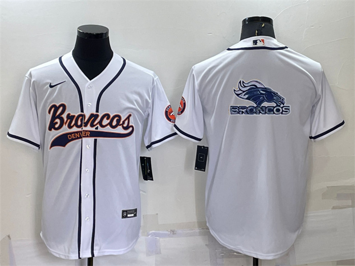 Men's Denver Broncos White Team Big Logo With Patch Cool Base Stitched Baseball Jersey