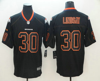 Men's Denver Broncos #30 Phillip Lindsay 2018 Black Lights Out Color Rush Stitched NFL Nike Limited Jersey