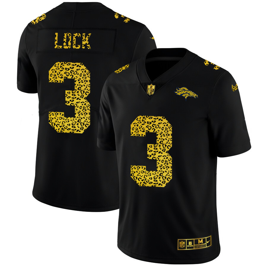 Denver Broncos #3 Drew Lock Men's Nike Leopard Print Fashion Vapor Limited NFL Jersey Black