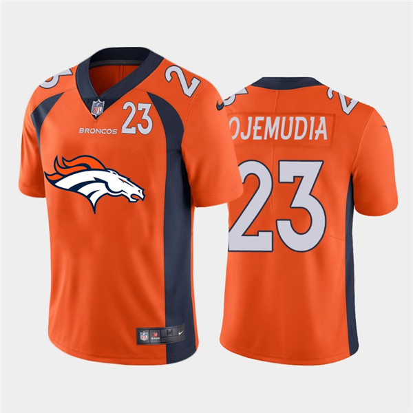 Nike Broncos 23 Michael Ojemudia Orange Team Big Logo Number Vapor Untouchable Limited Jersey