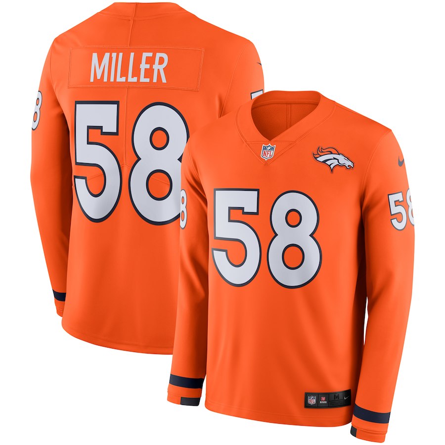 Nike Broncos 58 Von Miller Orange Therma Long Sleeve Jersey