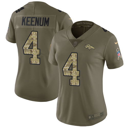 Nike Broncos #4 Case Keenum Olive Camo Women's Stitched NFL Limited 2017 Salute to Service Jersey