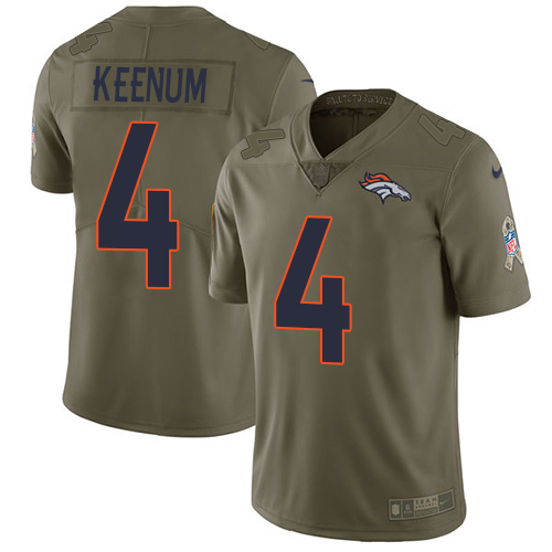 Nike Broncos #4 Case Keenum Olive Men's Stitched NFL Limited 2017 Salute To Service Jersey