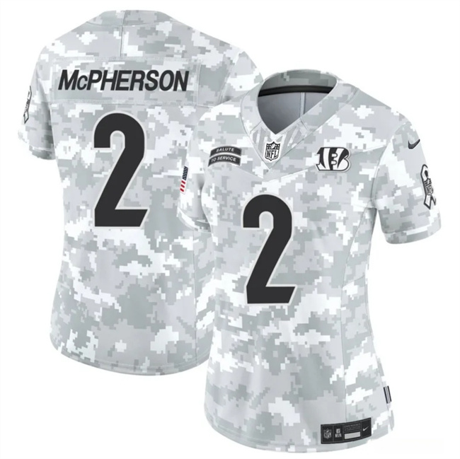 Women's Cincinnati Bengals #2 Evan McPherson 2024 F.U.S.E Arctic Camo Salute To Service Limited Stitched Football Jersey(Run Small)