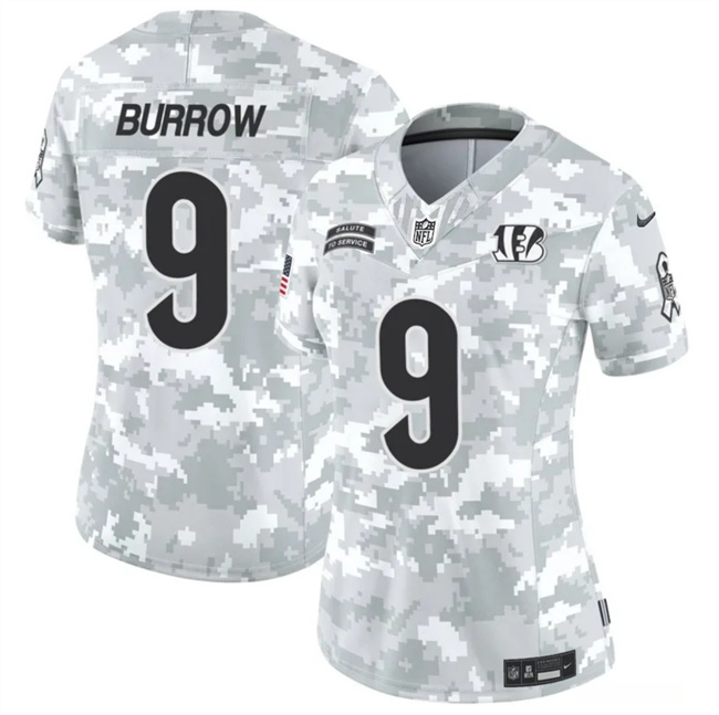 Women's Cincinnati Bengals #9 Joe Burrow 2024 F.U.S.E Arctic Camo Salute To Service Limited Stitched Football Jersey(Run Small)