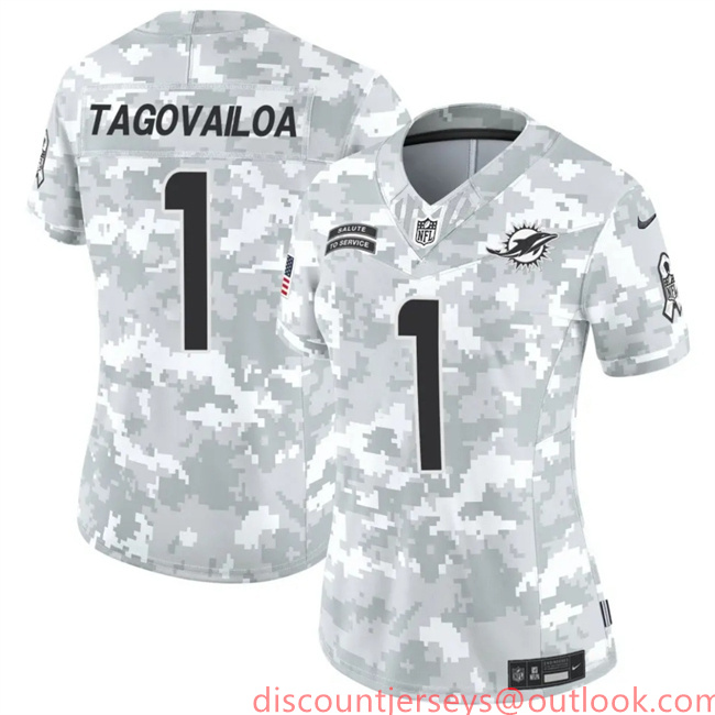 Women's Miami Dolphins #1 Tua Tagovailoa 2024 F.U.S.E Arctic Camo Salute To Service Limited Stitched Football Jersey(Run Small)