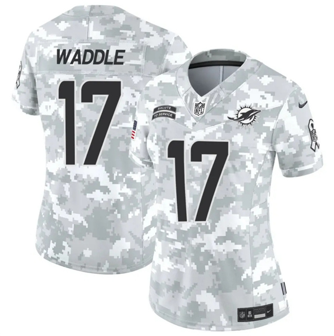 Women's Miami Dolphins #17 Jaylen Waddle 2024 F.U.S.E Arctic Camo Salute To Service Limited Stitched Football Jersey(Run Small)