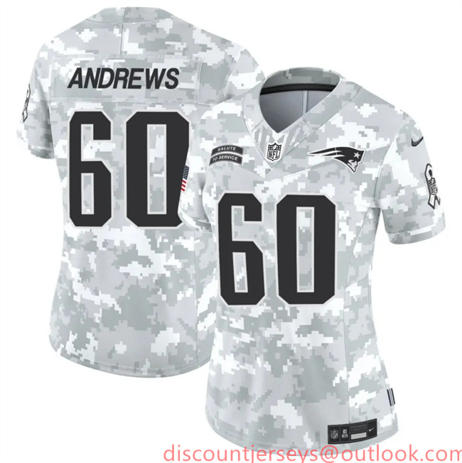 Women's New England Patriots #60 David Andrews 2024 F.U.S.E Arctic Camo Salute To Service Limited Stitched Jersey(Run Small)