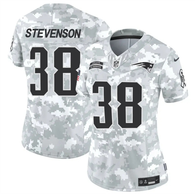 Women's New England Patriots #38 Rhamondre Stevenson 2024 F.U.S.E Arctic Camo Salute To Service Limited Stitched Jersey(Run Small)