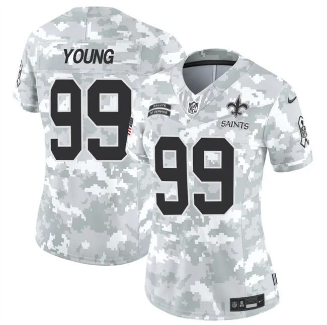 Women's New Orleans Saints #99 Chase Young 2024 F.U.S.E Arctic Camo Salute To Service Limited Stitched Football Jersey(Run Small)