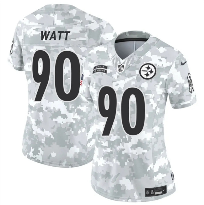 Women's Pittsburgh Steelers #90 T. J. Watt 2024 F.U.S.E Arctic Camo Salute To Service Limited Stitched Football Jersey(Run Small)