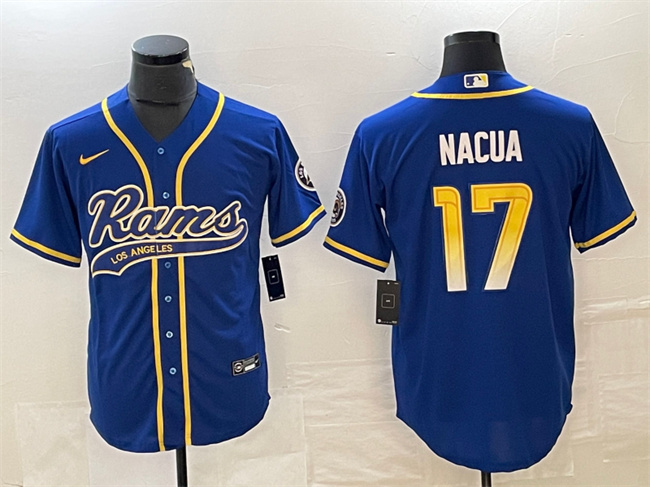 Men's Los Angeles Rams #17 Baker Mayfield Royal Cool Base Stitched Baseball Jersey