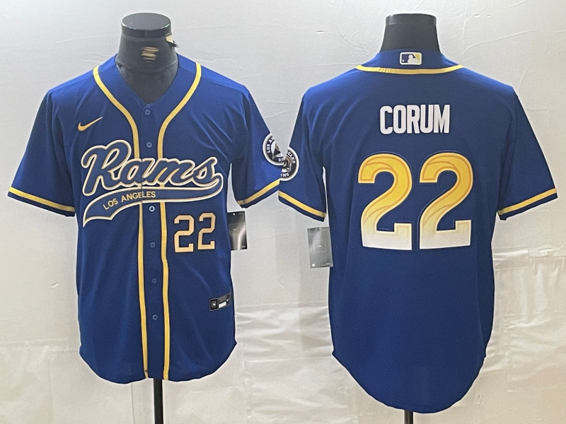 Men's Los Angeles Rams #22 Blake Corum Royal Cool Base Stitched Baseball Jersey 2