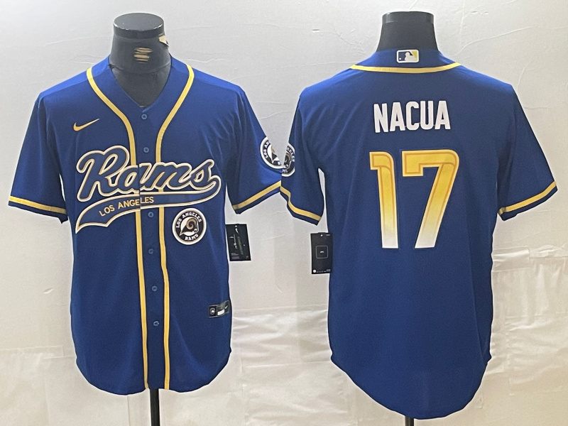 Men's Los Angeles Rams #17 Puka Nacua Royal Cool Base Stitched Baseball Jersey 3