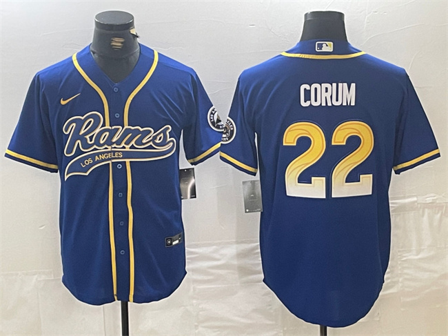 Men's Los Angeles Rams #22 Blake Corum Royal Cool Base Stitched Baseball Jersey