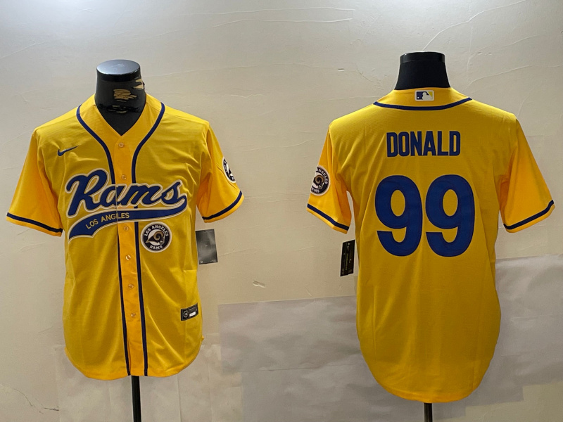 Men's Los Angeles Rams #99 Aaron Donald yellow Cool Base Stitched Baseball Jersey 3