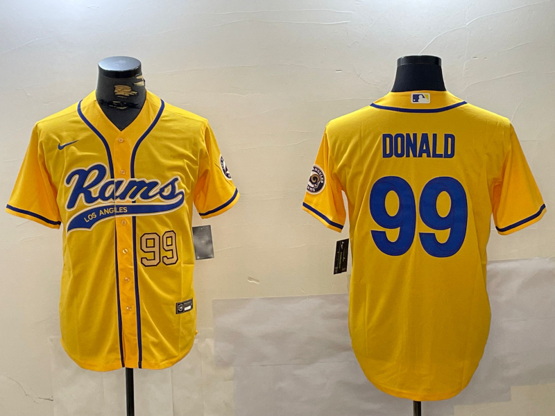 Men's Los Angeles Rams #99 Aaron Donald yellow Cool Base Stitched Baseball Jersey 2