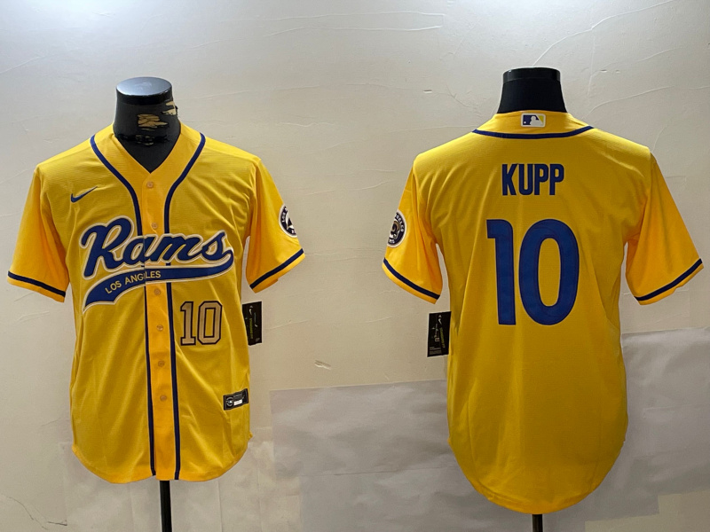 Men's Los Angeles Rams #10 Cooper Kupp yellow Cool Base Stitched Baseball Jersey 3