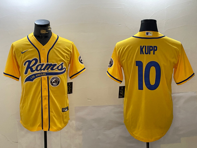 Men's Los Angeles Rams #10 Cooper Kupp yellow Cool Base Stitched Baseball Jersey 2