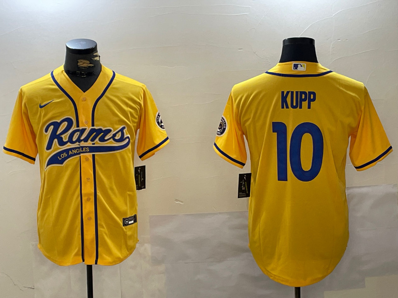 Men's Los Angeles Rams #10 Cooper Kupp yellow Cool Base Stitched Baseball Jersey 1