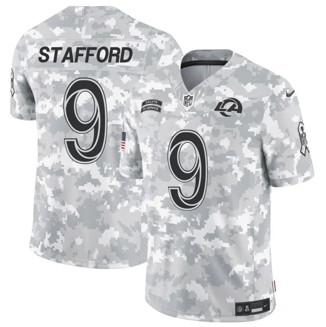 Men's Los Angeles Rams #9 Matthew Stafford 2024 F.U.S.E Arctic Camo Salute To Service Limited Stitched Football Jersey