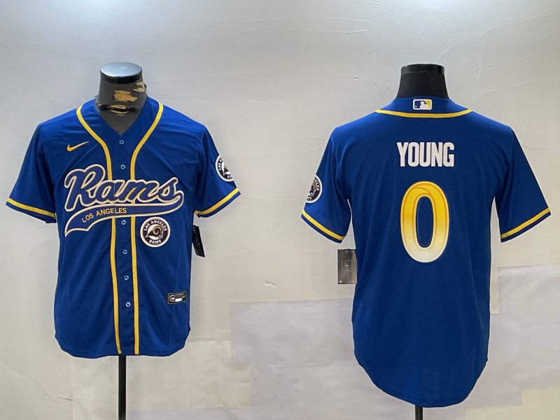 Men's Los Angeles Rams #0 Byron Young Royal Cool Base Stitched Baseball Jersey 2