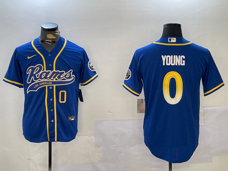 Men's Los Angeles Rams #0 Byron Young Royal Cool Base Stitched Baseball Jersey 1