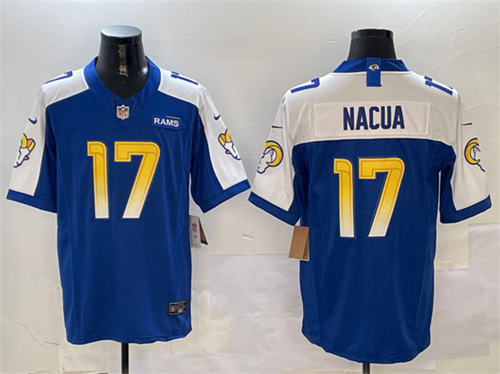 Men's Los Angeles Rams #17 Puka Nacua Blue White 2024 F.U.S.E. With Patch Vapor Untouchable Limited Stitched Football Jersey