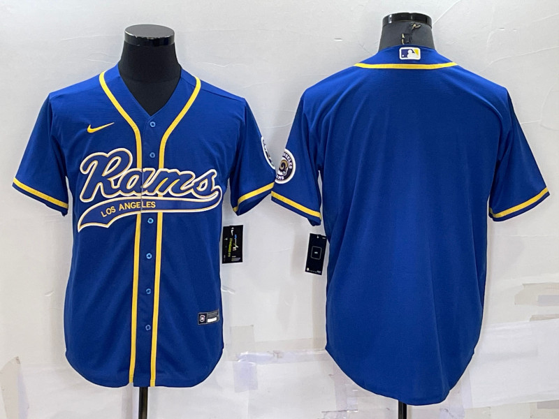 Men's Los Angeles Rams Blank Blue With Patch Cool Base Stitched Baseball Jersey_副本