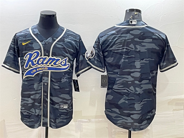 Men's Los Angeles Rams Blank Grey Navy With Patch Cool Base Stitched Baseball JerseyS