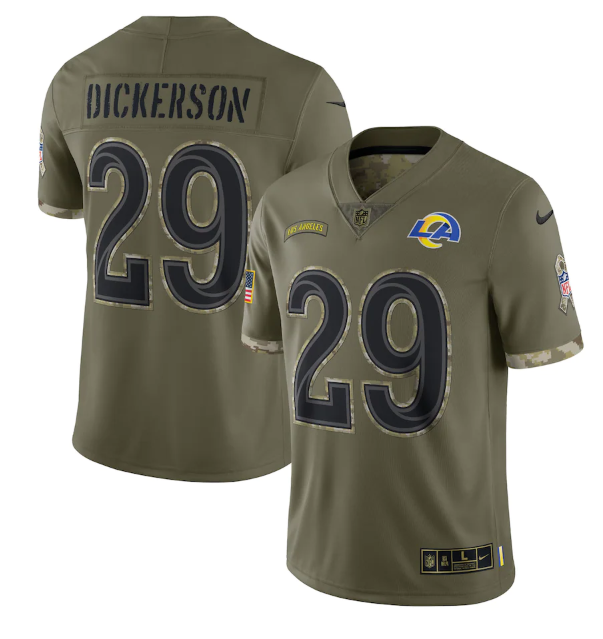 Men's Los Angeles Rams #29 Eric Dickerson Olive 2022 Salute To Service Limited Stitched Jersey