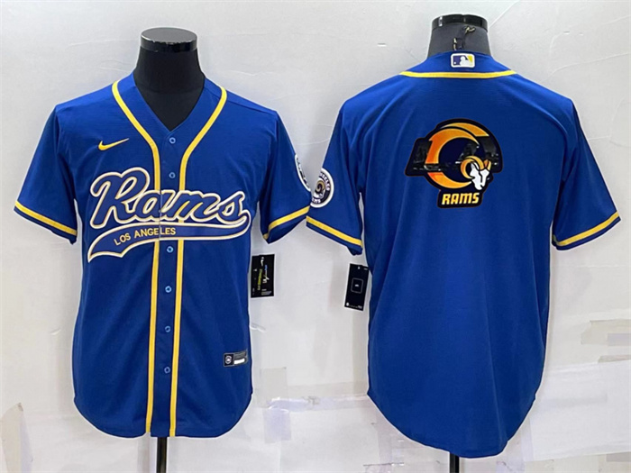 Men's Los Angeles Rams Royal Team Big Logo With Patch Cool Base Stitched Baseball Jersey