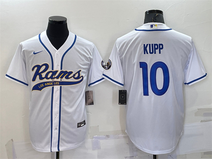 Men's Los Angeles Rams #10 Cooper Kupp White With Patch Cool Base Stitched Baseball Jersey