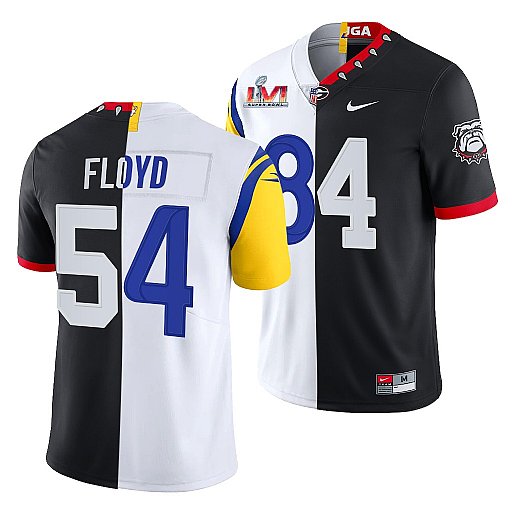 Men's Los Angeles Rams X Georgia Bulldogs #54 Leonard Floyd Black White Split Super Bowl LVI Stitched Jersey