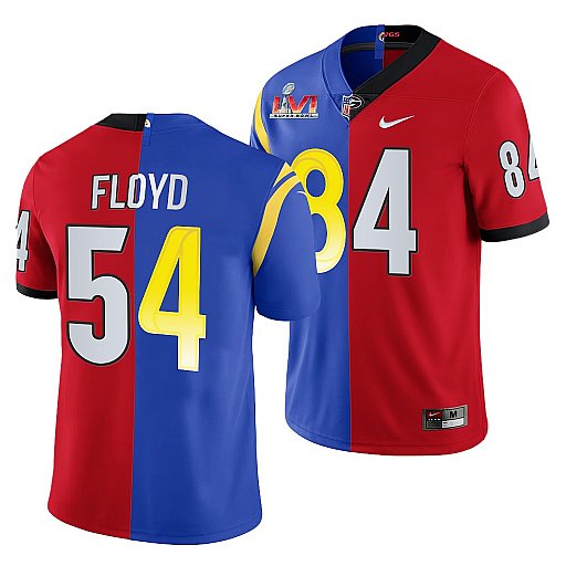 Men's Los Angeles Rams X Georgia Bulldogs #54 Leonard Floyd Red Royal Split Super Bowl LVI Stitched Jersey