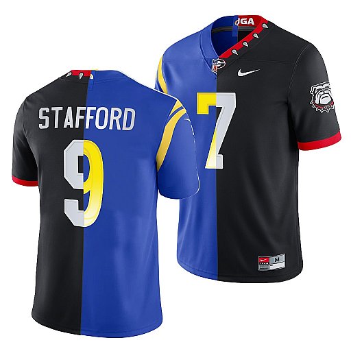 Men's Los Angeles Rams X Georgia Bulldogs #9 Matthew Stafford Black Royal Split Stitched Jersey