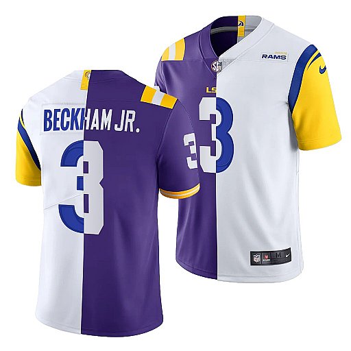 Men's Los Angeles Rams X LSU Tigers #3 Odell Beckham Jr. Purple White Split Stitched Jersey