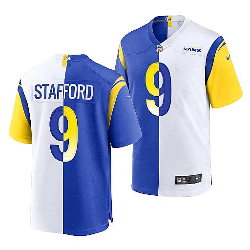 Men's Los Angeles Rams #9 Matthew Stafford Royal White Split Stitched Football Jersey