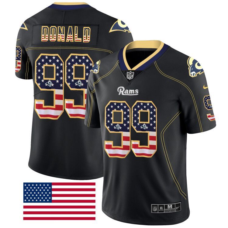 Nike Rams 99 Aaron Donald Black USA Flag Fashion Limited Jersey