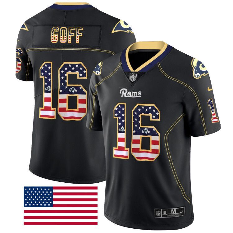 Nike Rams 99 Jared Goff Black USA Flag Fashion Limited Jersey