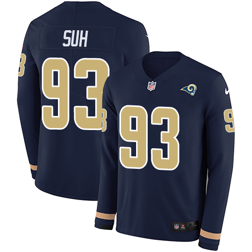 Nike Rams #93 Ndamukong Suh Navy Blue Team Color Men's Stitched NFL Limited Therma Long Sleeve Jersey