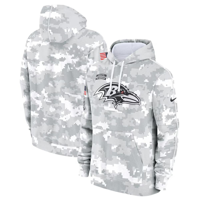 Youth Baltimore Ravens 2024 White Gray Salute To Service Pullover Hoodie