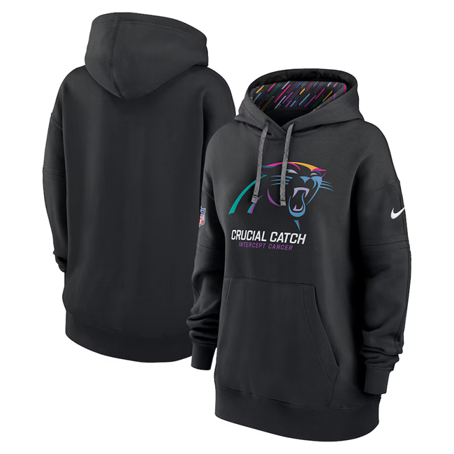 Women's Carolina Panthers Black 2024 Crucial Catch Club Pullover Hoodie(Run Small)