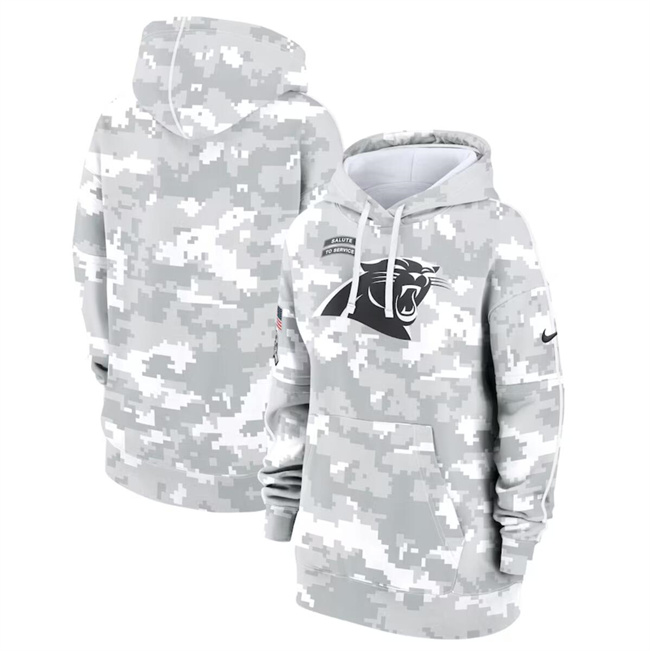 Women's Carolina Panthers 2024 Arctic Camo Salute To Service Club Fleece Pullover Hoodie(Run Small)