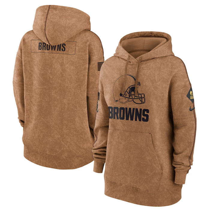 Women's Cleveland Browns 2023 Brown Salute To Service Pullover Hoodie(Run Small)