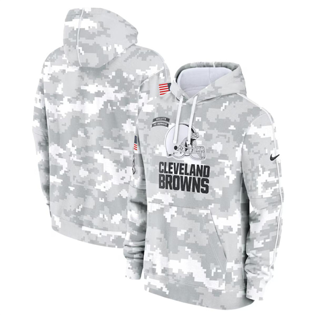 Men's Cleveland Browns 2024 Arctic Camo Salute To Service Club Fleece Pullover Hoodie