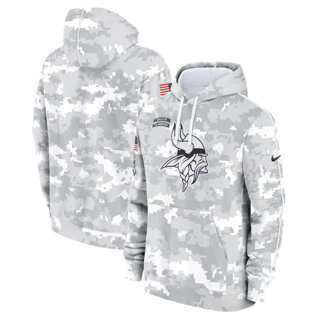 Men's Minnesota Vikings 2024 Arctic Camo Salute To Service Club Fleece Pullover Hoodie