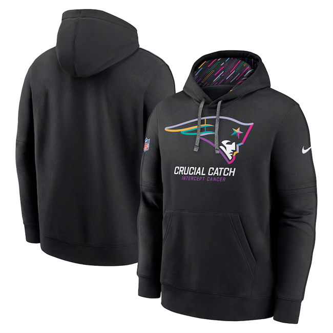 Men's New England Patriots Black 2024 Crucial Catch Club Pullover Hoodie