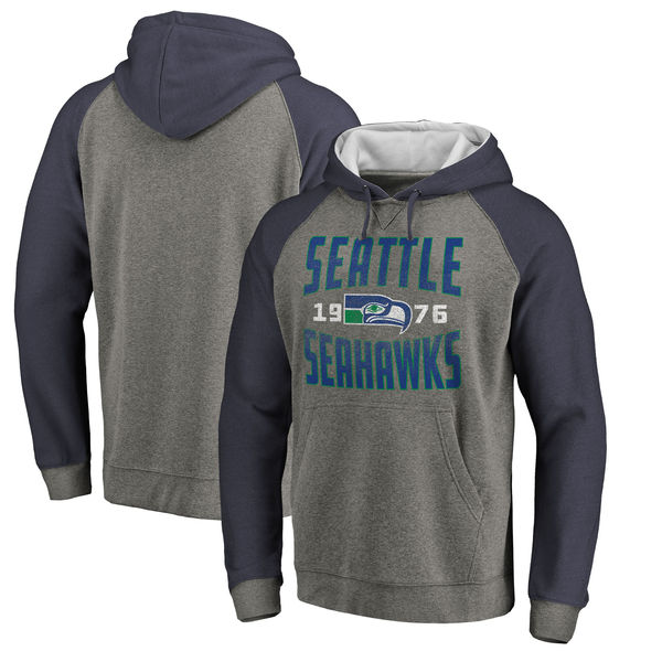 Seattle Seahawks NFL Pro Line By Fanatics Branded Timeless Collection Antique Stack Tri-Blend Raglan Pullover Hoodie Ash